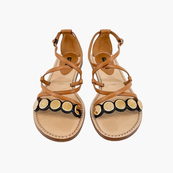 Louis Vuitton South Beach Cross Sandals Size 38.5 US 8.5 Brown Flat LV Leather - Picture 3 of 15